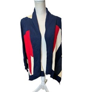 Lauren Ralph Lauren Women's Open Front  Cardigan Sweater Sz M Patriotic Red Blue